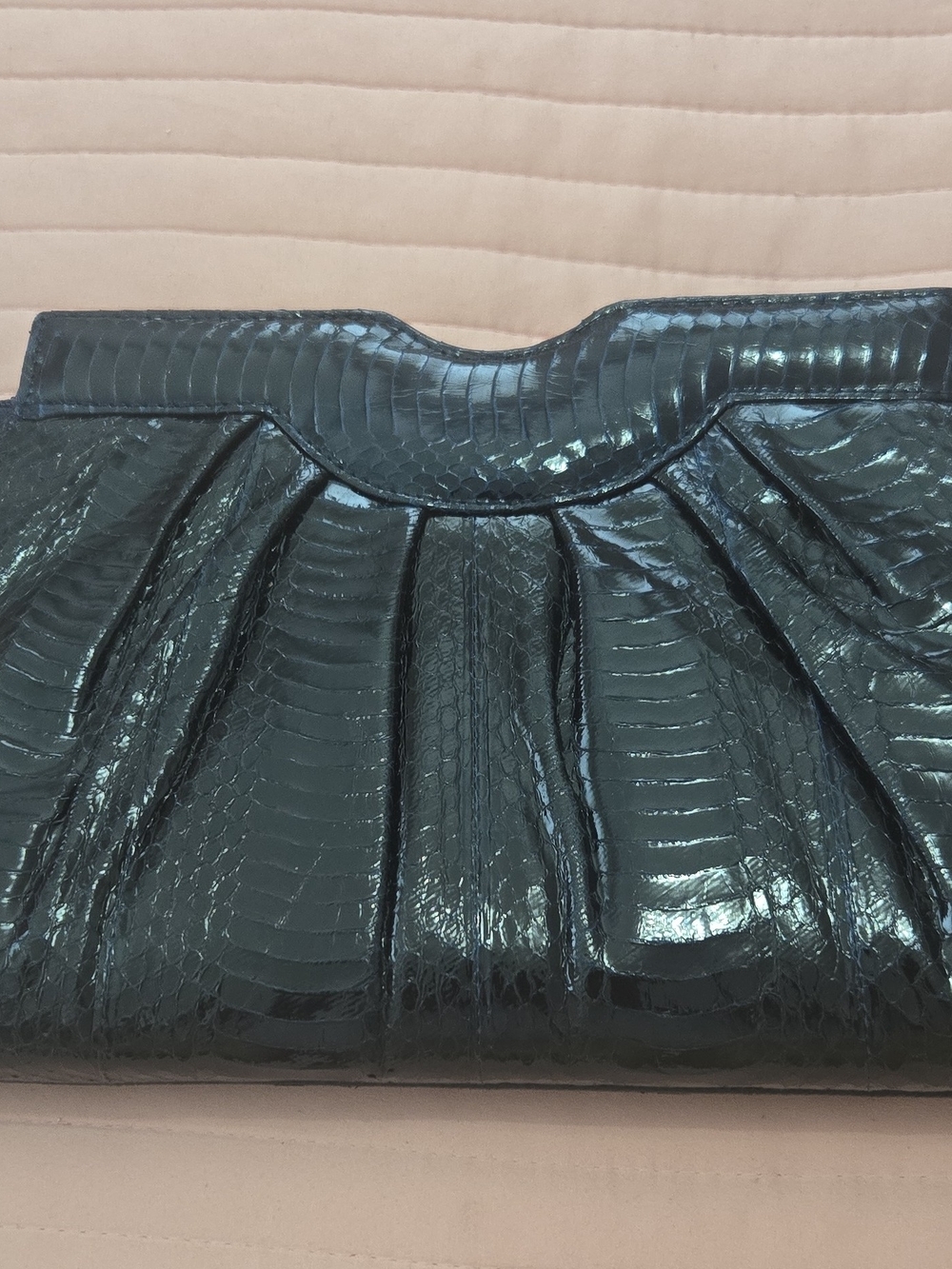 J.Renee Black Glossy Faux-Snake Pleated Clutch